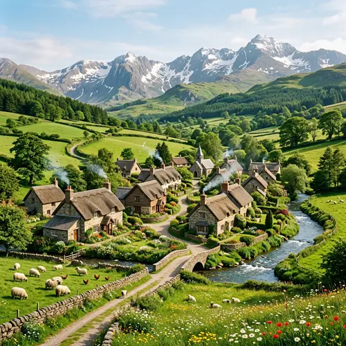 Serene Village Amidst Rolling Hills | Natural Landscape Harmony