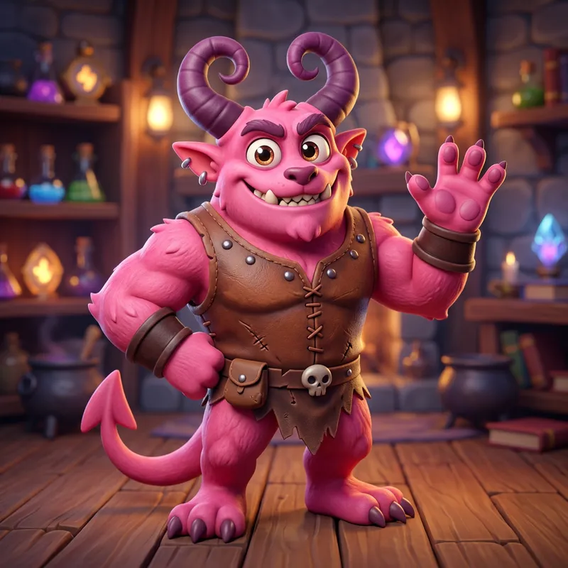Cute 3D Pink Demon Cartoon Character
