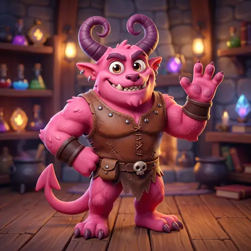 Playful Cartoon-Styled Friendly Demon 3D Rendering