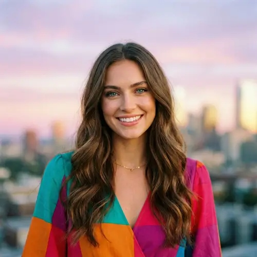 Fashion Model Portrait with Long Brown Hair and Mystic Blue Eyes