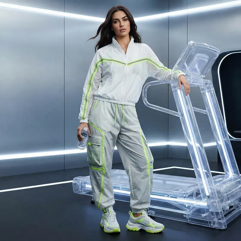 Futuristic Gym Outfit with Lime Trim