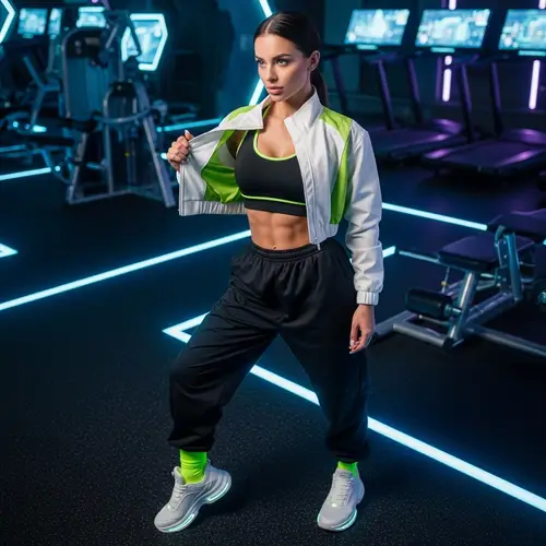 Futuristic Gym Outfit with Lime Trim