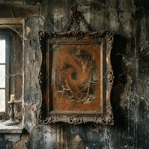 Vintage Mirror with Rust-Hued Dust - Surreal Time Trap