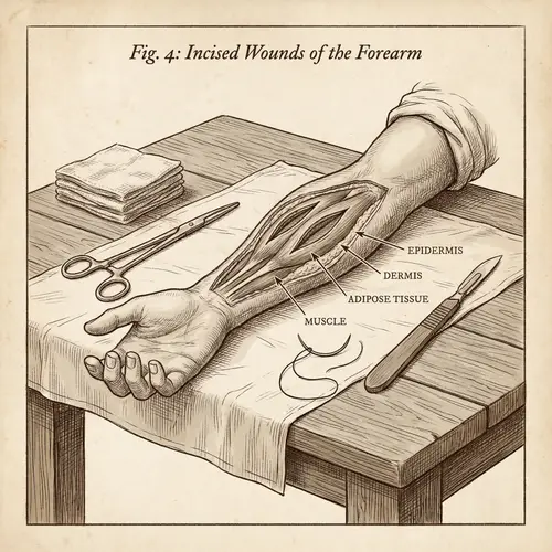 Detailed Anatomical Illustration of Human Arm with Incised Wounds