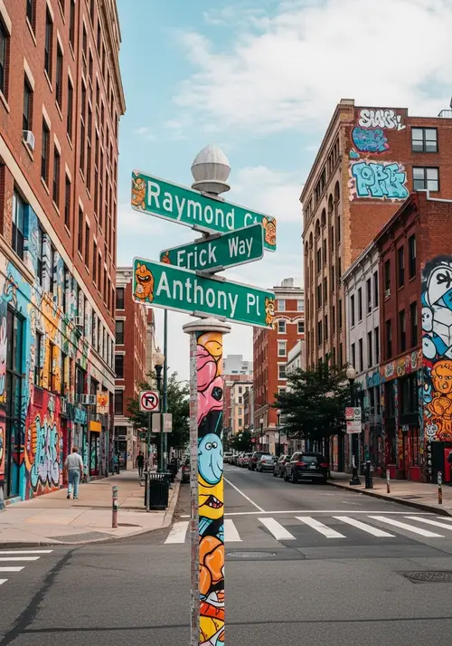 Vibrant Urban Scene with Playful Street Signs
