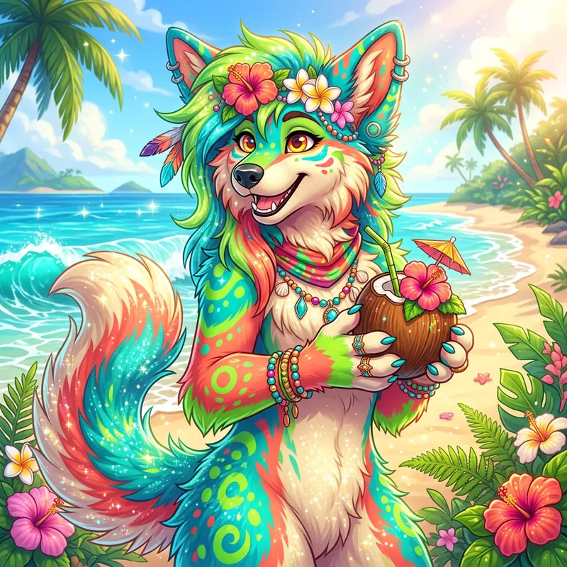 Vibrant Tropical Sparkledogs Furry Art | Imaginative Illustration Vibrant Tropical Sparkledogs Furry Art | Imaginative Illustration