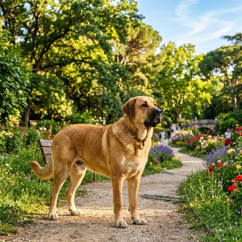 Spanish Dog in Green Park: Robust Canine with Shiny Coat