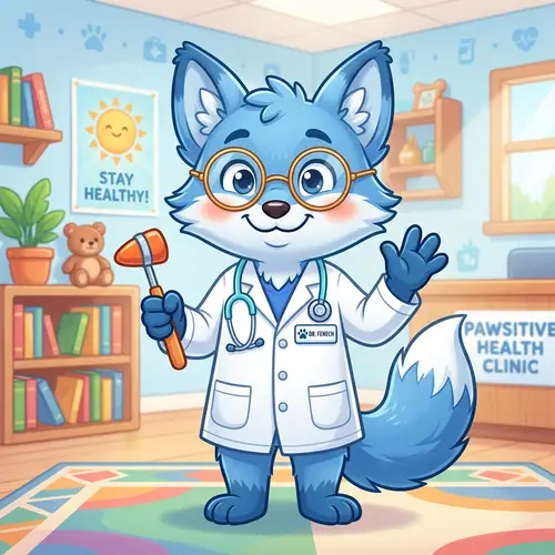 Cartoon Mascot: Blue Fox Doctor with Glasses