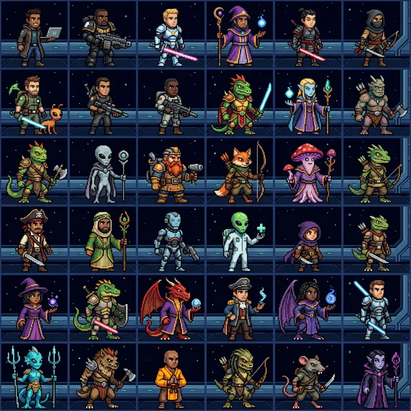 Dungeons & Dragons Space Pixel Art Character Set