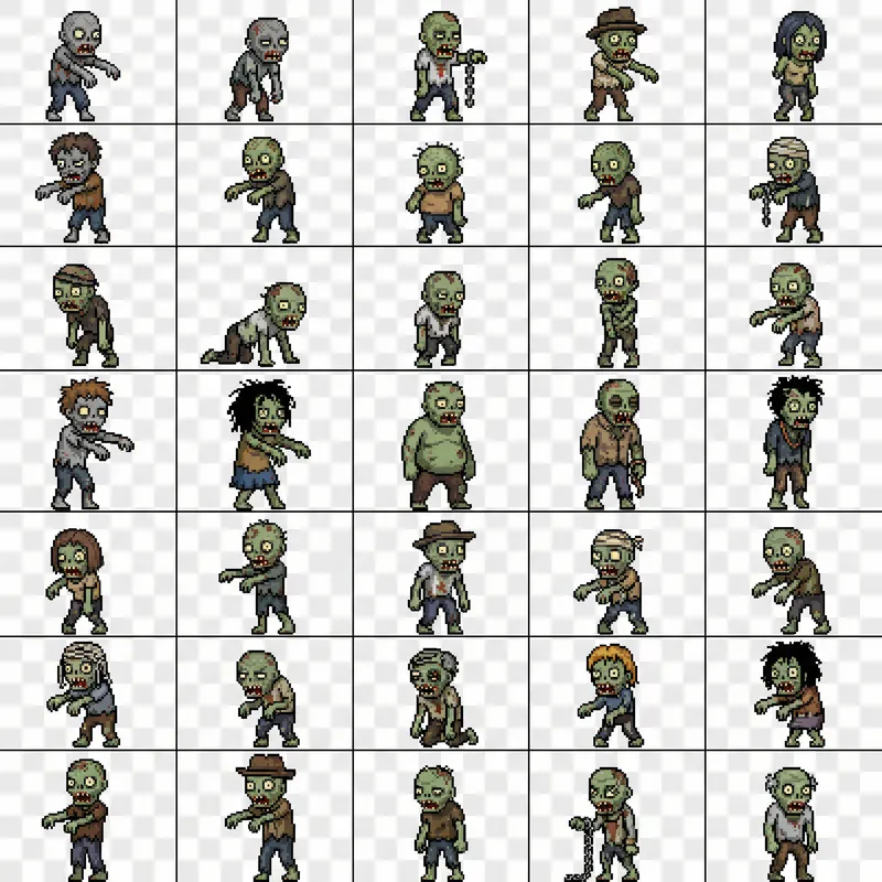 Pixel Art Zombie Characters Sprite Sheet | 160x288 px Pixel Art Zombie Characters Sprite Sheet | 160x288 px