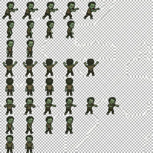 Pixel Art Zombie Character Sprite Sheet for Game | 160x288 Pixels