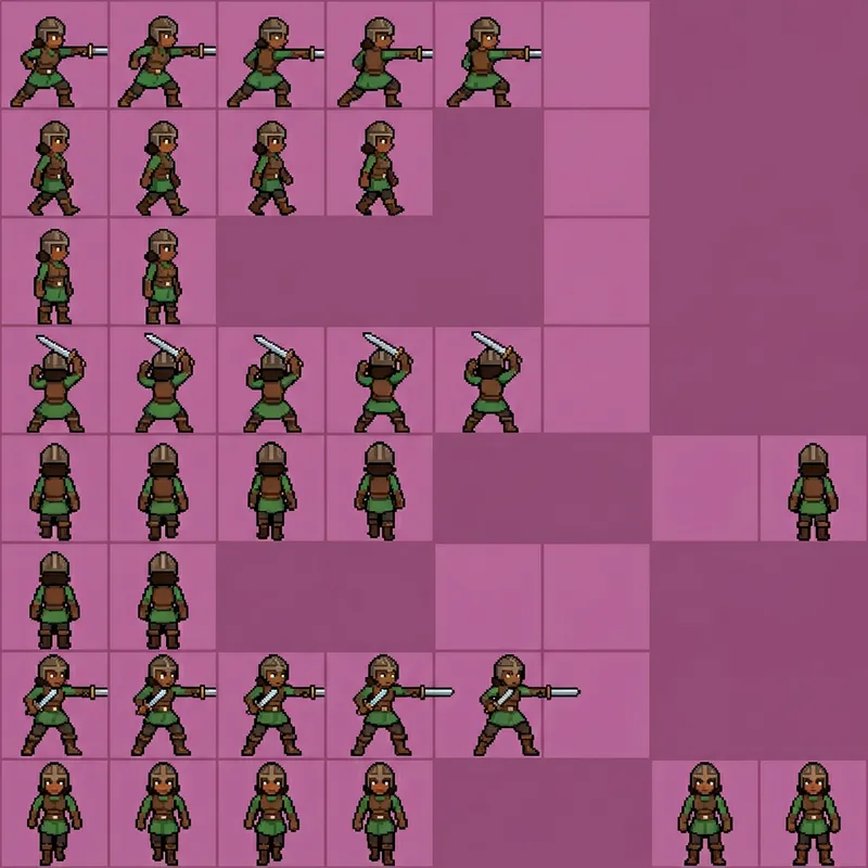 Pixel Art Dungeons and Dragons Character Sprite Sheet: View Actions and Movement