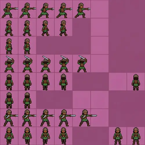 D&D Pixel Art Character Sprite Sheet: Actions, Movement, and Idle Views