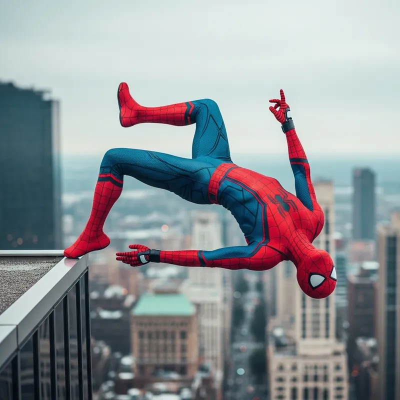 Robot Spider-Man Flips Off Building