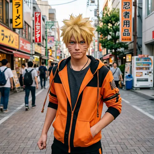 Naruto Uzumaki, 18: Energetic Teen in Unzipped Hoodie