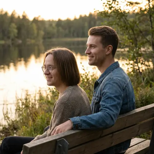 Gay Couple in Serene Setting with Diverse Features
