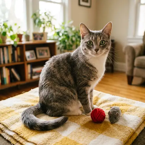 Cute Domestic Shorthair Cat with Green Eyes | Playful Pet