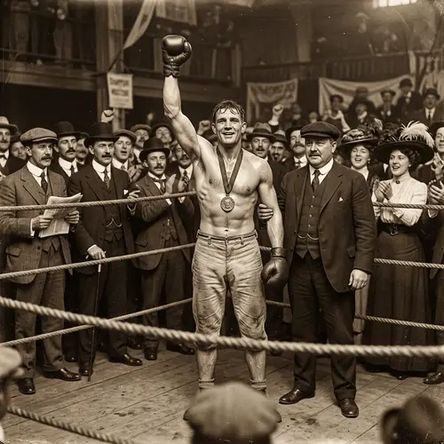 Victorious Boxer in Sepia - Historic Match Moment