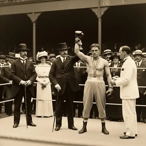 Victorious Boxer in Sepia - Historic Match Moment