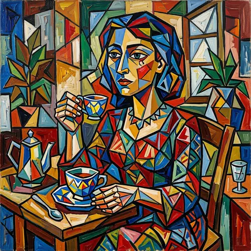 Colorful Cubism: Woman with Teacup by Picasso