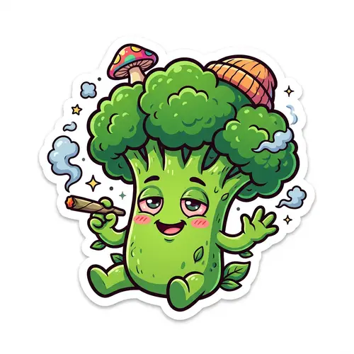 Happy Stoned Broccoli Anime Sticker