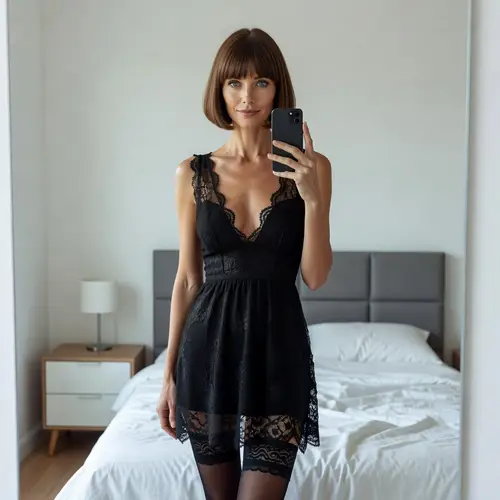 Elegant Selfie in a Modern Bedroom
