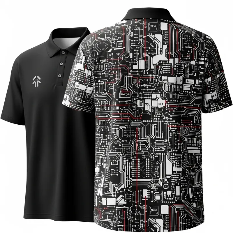 Robotic-Themed Short Sleeve Collar Shirt Design