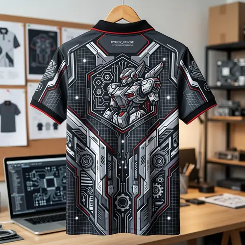 Robotic-Themed Short Sleeve Collar Shirt Design