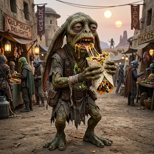 Zombie Jar Jar Binks Eating a Burrito