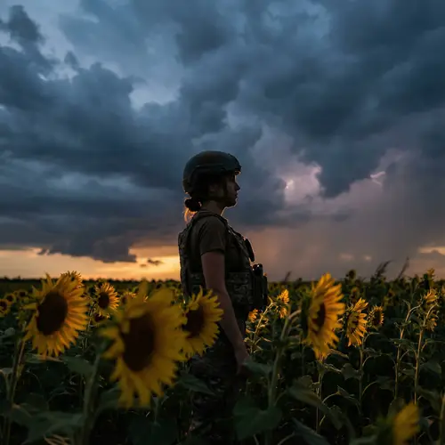 Cinematic Silhouette of a Female Medic in Sunflowers
