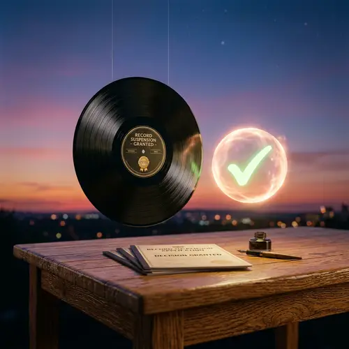 Record Suspension Sekcheck - Suspended Vinyl Record & Checkmark