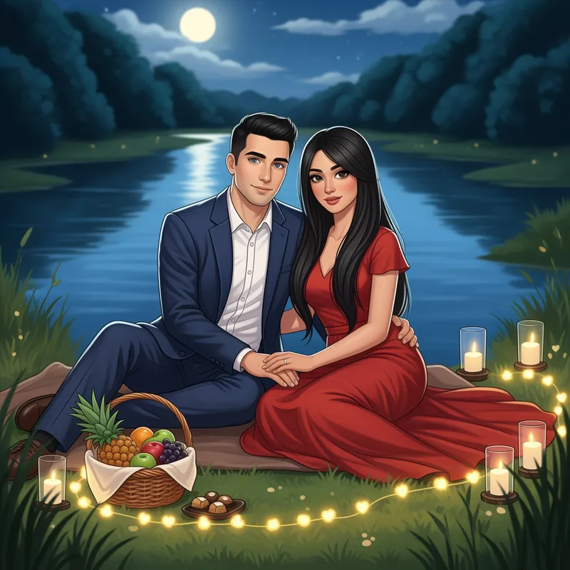 Romantic Moonlit Couple by the River