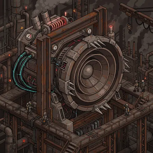 Pixel Art of a Massive Industrial Weapon