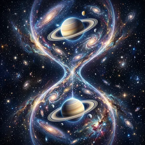Saturn and the Universe in an Hourglass Design