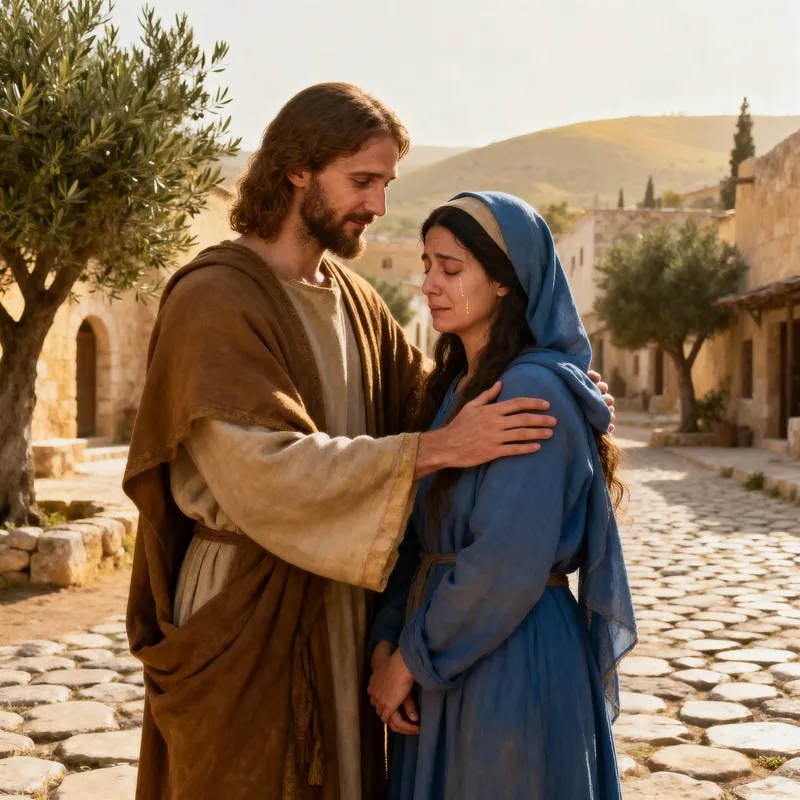 Jesus Comforts Mary Magdalene in a Historical Scene