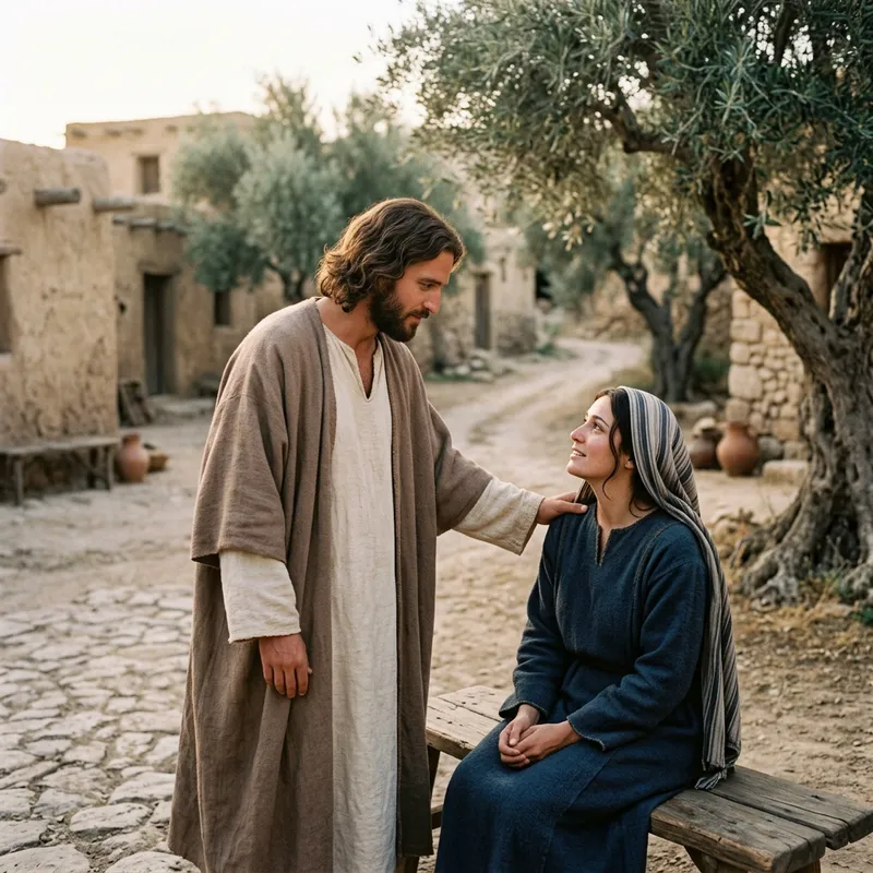 Jesus Comforts Mary Magdalene in a Historical Scene Jesus Comforts Mary Magdalene in a Historical Scene