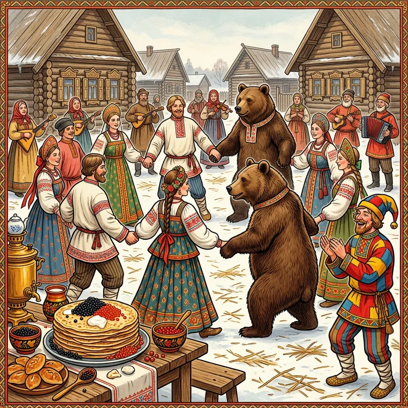 Ancient Russian Tradition: Folk Dance with Bears & Caviar Pancakes Ancient Russian Tradition: Folk Dance with Bears & Caviar Pancakes