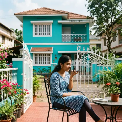 Turquoise Two-Story House Terrace with White Gates