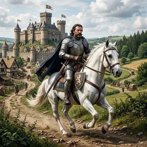 Knight in Armor Riding White Stallion