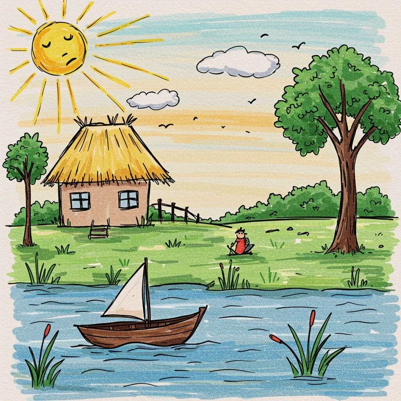 Child's Simple Drawing: Sadness in Colors