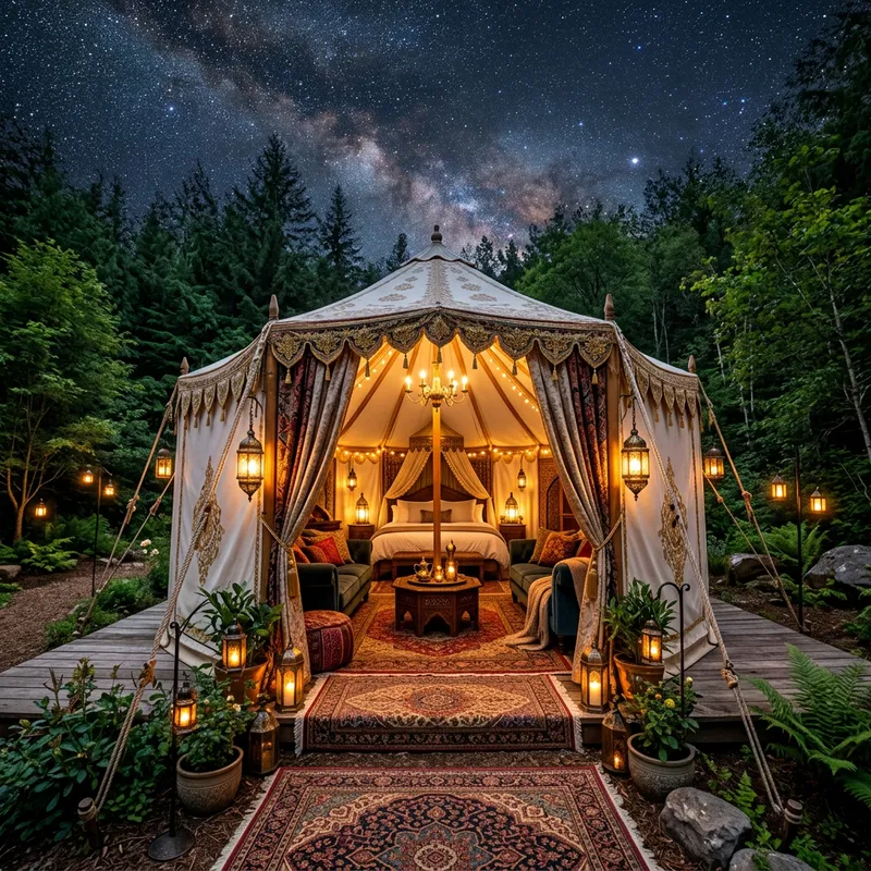 Luxurious Outdoor Tent with Elegant Decor | A Serene Escape into Nature