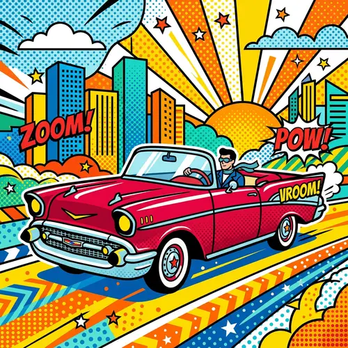 Retro Car in Vibrant Pop-Art Style