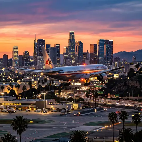 Aesthetic Airplane Landing in Los Angeles at Dusk