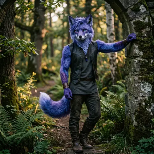 Male Fox Demi-Human with Blue and Purple Fur