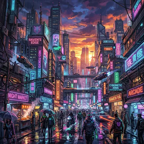 Futuristic Cyberpunk Cityscape at Sunset | Sci-fi Inspired Artwork