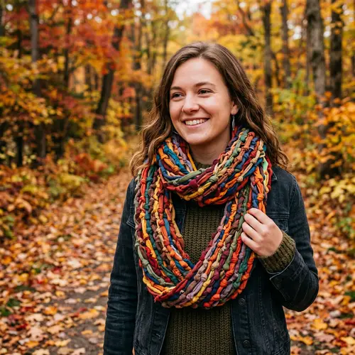 Colorful Autumn Scarf from Recycled T-Shirt Strips