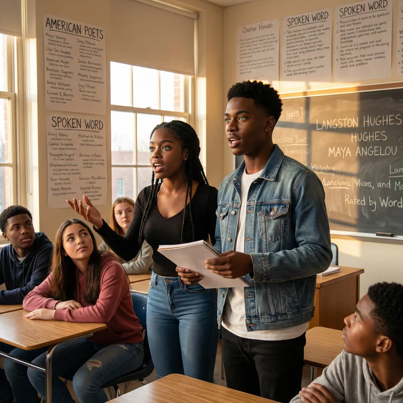 Young Black Students with Green Eyes Recite Poetry