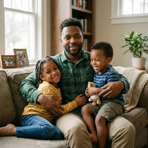 African American Dad with Children: Heartwarming Family Moment