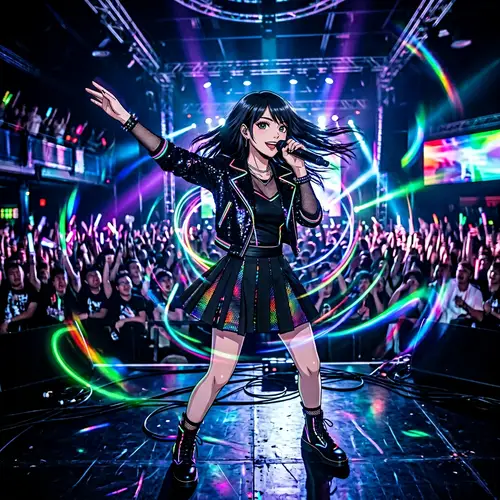 Charismatic Anime Pop Idol on Stage - Dynamic & Mysterious