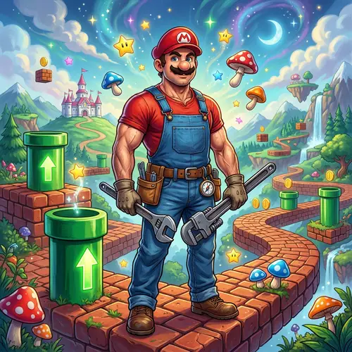 Fantasy Plumber in Red Cap and Blue Overalls | Game-like World
